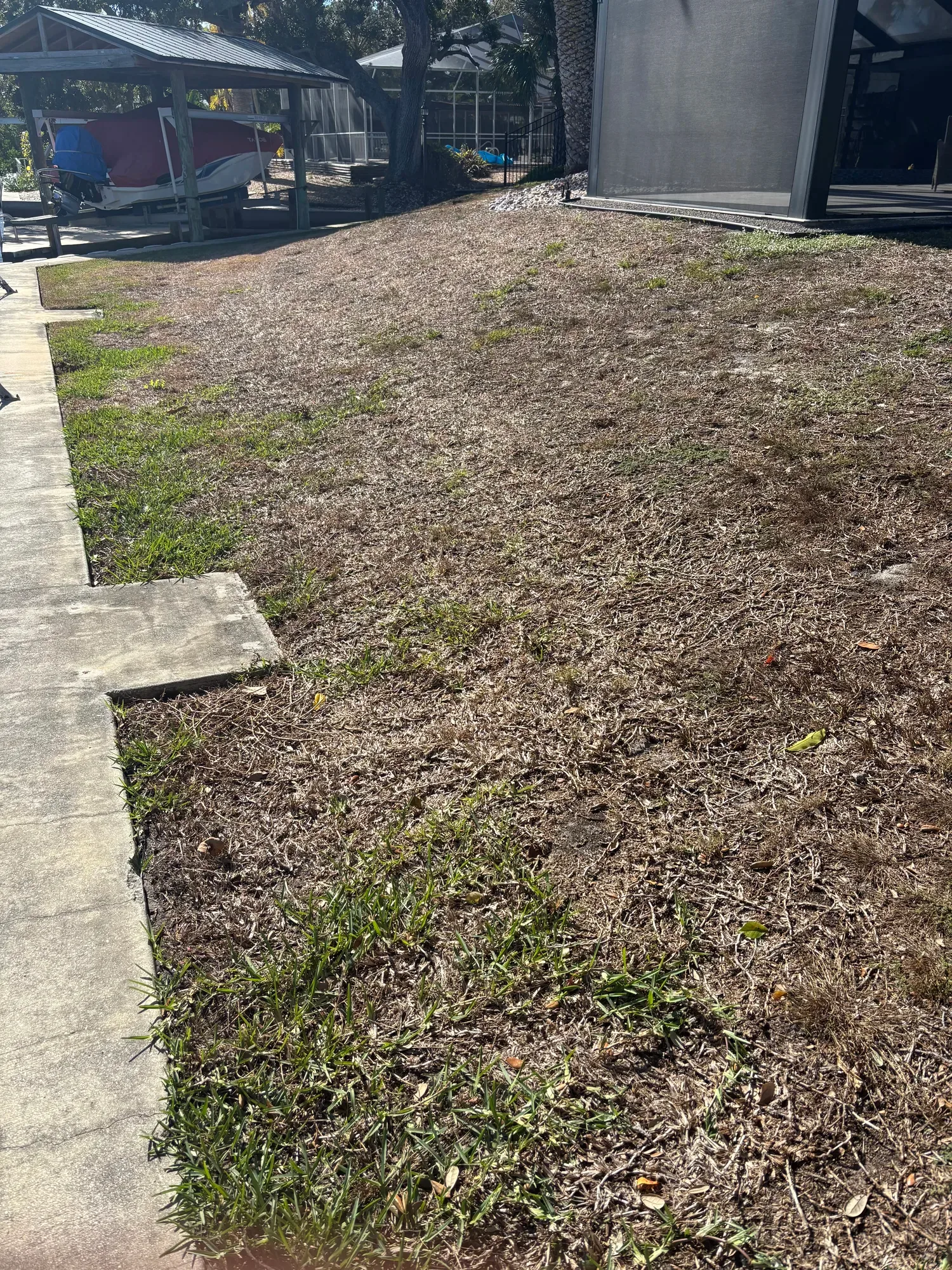 The boat slip surround before artificial turf installation