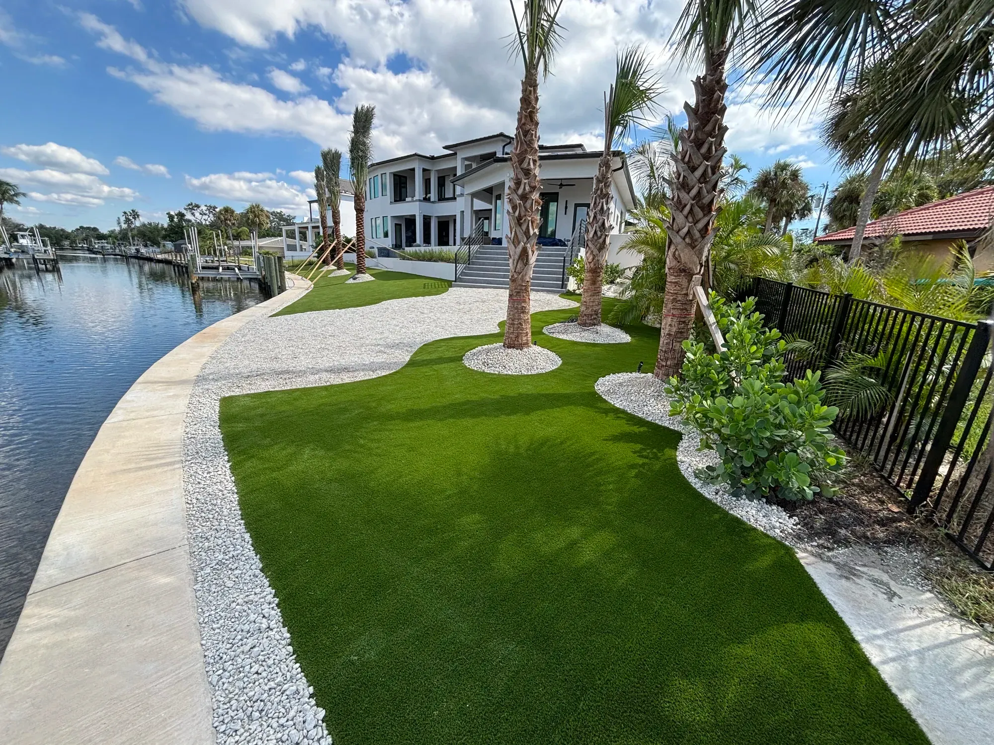 Artificial turf lawn installed at a Tampa Bay mansion