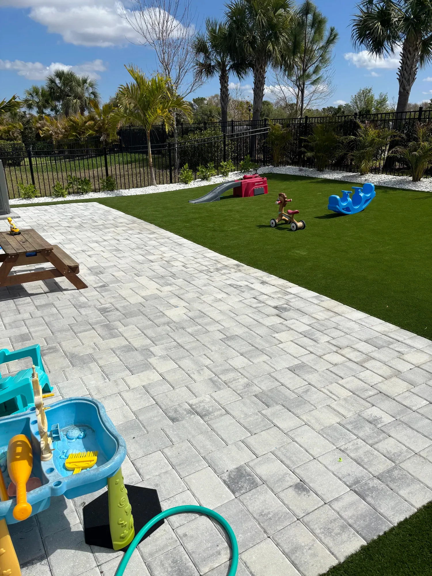 The patio after artificial turf installation